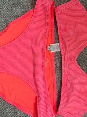 aerie Ribbed Blue and Neon Pink Bikini Set